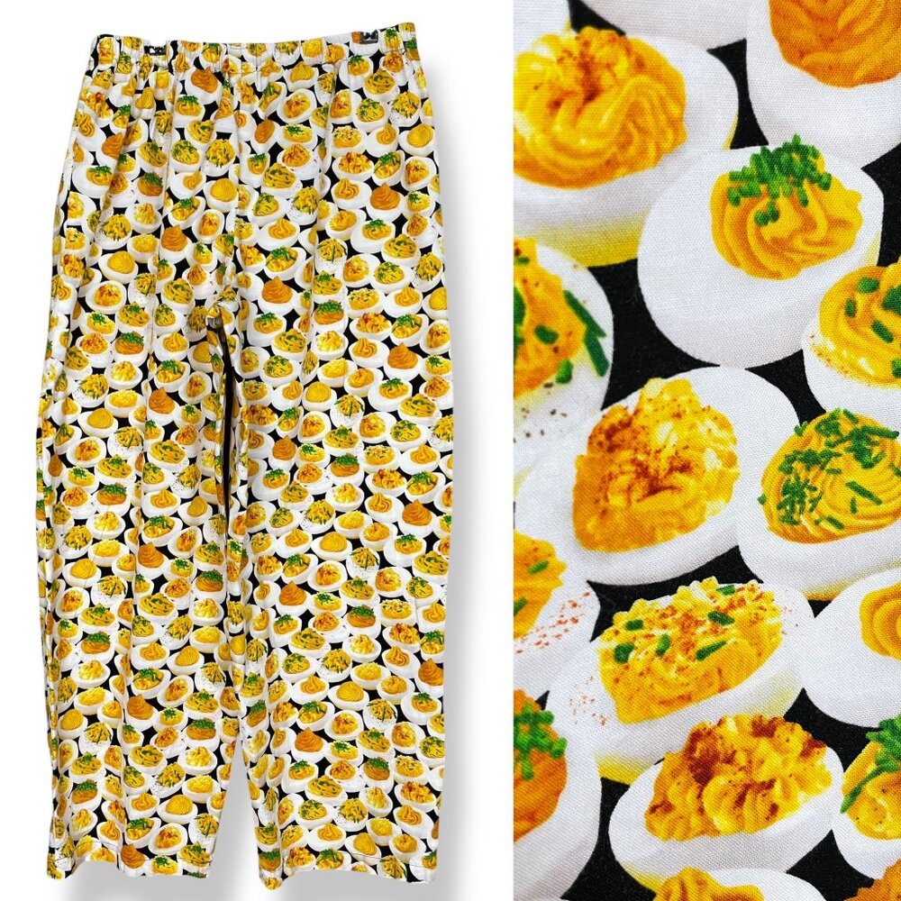 Deviled Egg‎ Pants Pajama PJs Chef Loungewear Elastic Waist Funny Foodie Novelty
